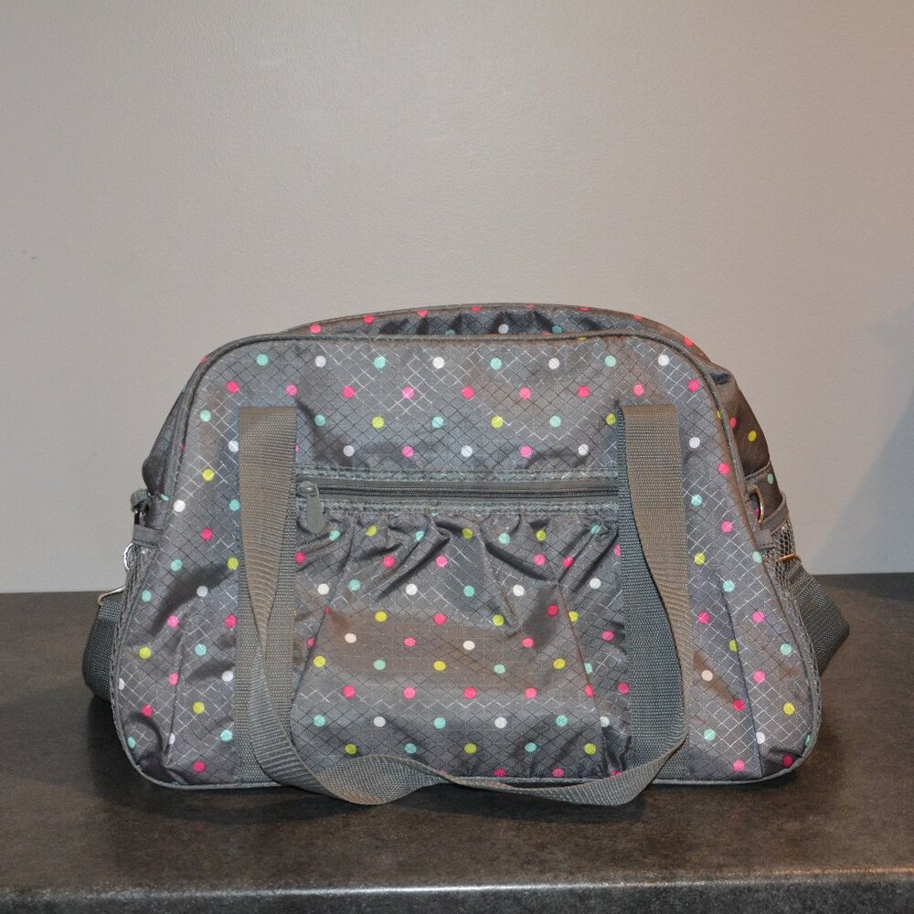 Justice grey with colorful dots duffle bag